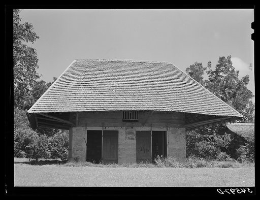 Melrose, Natchitoches, Parish, Louisiana. "African" house, probably a storeroom, smokehouse or jail when originally built by mulattoes, now part of John Henry cotton plantation. He purchased it from the Metoyier family in 1833 (see general caption). It was built and owned by them