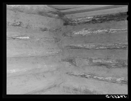 Untitled photo, possibly related to: Melrose, Natchitoches Parish, Louisiana. Mud and log construction in old house originally built and owned by mulattoes, now a part of John Henry cotton plantation. Purchased by him from mulattoes in 1833. Metoyier built it. It was originally called Yucca Plantati