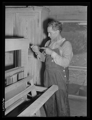 Untitled photo, possibly related to: One of the mulattoes who works on the John Henry Plantation and is very skilled in woodwork, weaving and crafts. Melrose, Natchitoches Parish, Louisiana