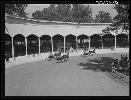 Untitled photo, possibly related to: Winner coming out of the ring at the horse show. Shelby County fair, Shelbyville, Kentucky