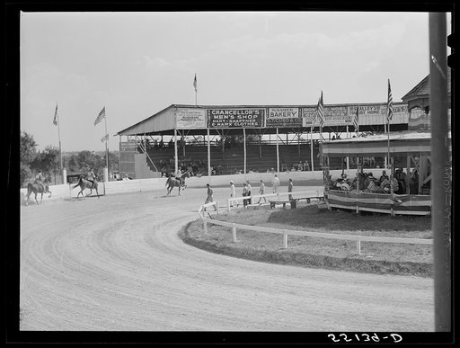 Untitled photo, possibly related to: Sulky of harness races. Horse show, Shelby County fair, Shelbyville, Kentucky