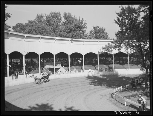 Untitled photo, possibly related to: Winner coming out of the ring at the horse show. Shelby County fair, Shelbyville, Kentucky