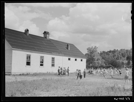 Untitled photo, possibly related to: Two-room school house near Morehead, Kentucky. In these mountain areas the school term begins in June and goes through January, because in the late winter and spring months the weather is so severe and roads so bad and children's' clothing is too inadequate