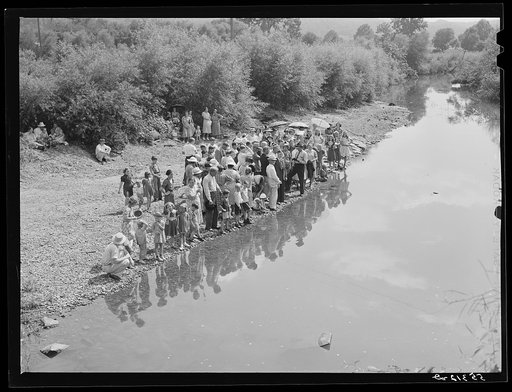 Untitled photo, possibly related to: Members of the Primitive Baptist Church in Morehead, Kentucky, attending a creek baptizing by submersion