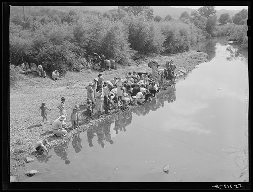 Untitled photo, possibly related to: Members of the Primitive Baptist Church in Morehead, Kentucky, attending a creek baptizing by submersion
