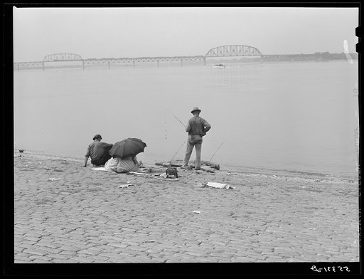 Fishing on Ohio riverfront in Louisville, Kentucky