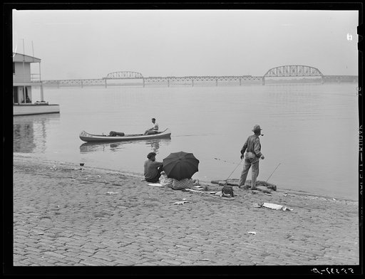 Fishing on Ohio riverfront in Louisville, Kentucky