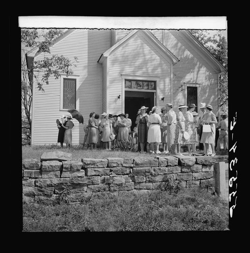 Congregation coming out of church on Sunday in Linwood, Kentucky