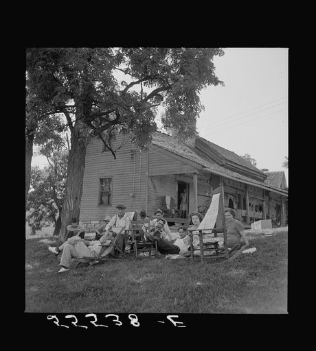 Family reunion on front lawn on Sunday near Lawrenceburg, Kentucky