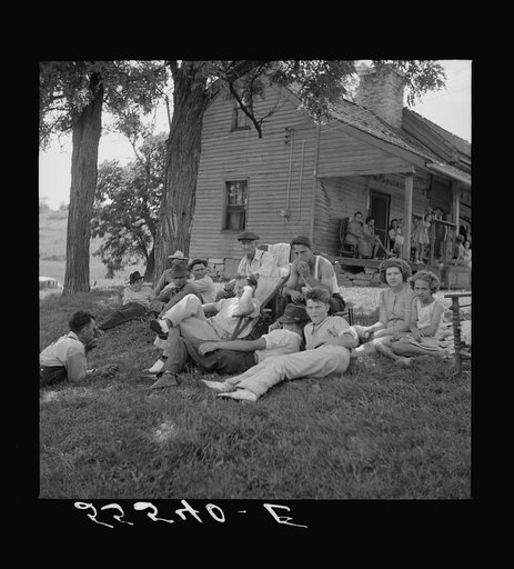 Family reunion on front lawn on Sunday near Lawrenceburg, Kentucky