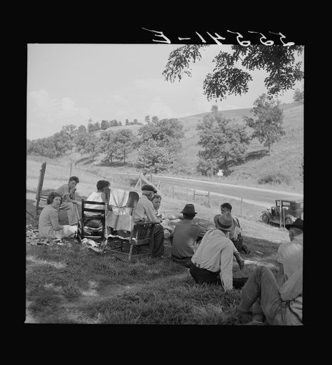 Family reunion on front lawn on Sunday near Lawrenceburg, Kentucky
