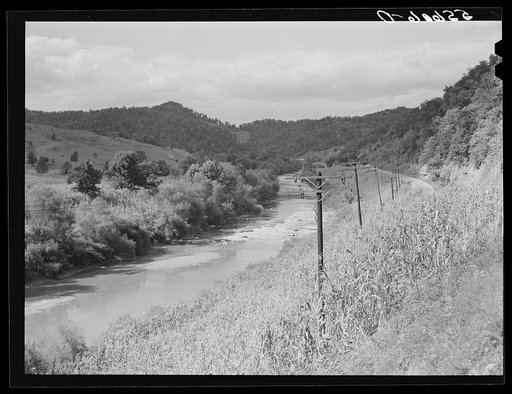 Kentucky River and cornfield along highway near Jackson, Kentucky, Breathitt County