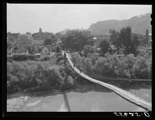 Swinging bridge crossing over to Jackson, Kentucky. Breathitt County