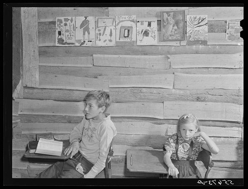 One-room schoolhouse showing overcrowded conditions and need for repairs and equipment. Breathitt County, Kentucky