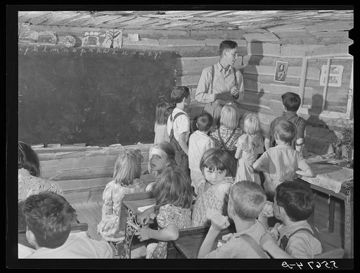 Overcrowded conditions and poor equipment in rural mountain school. In Breathitt County, Kentucky