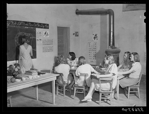 One of the newer consolidated schools in Breathitt County, where Mrs. Marie R. Turner is county superintendent. She is trying to consolidate all the schools and build them of stone since so many of the mountain schools have been burned down several times. She has been encouraging an activity program