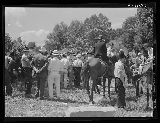 Farmers trading mules and horses on "Jockey Street" in Campton, Kentucky