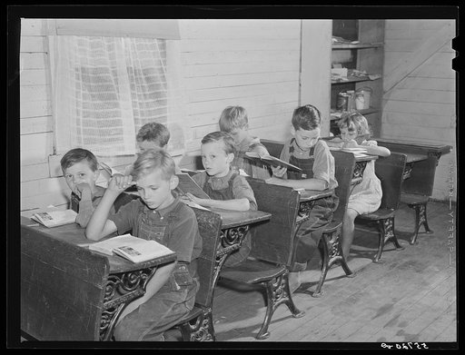 One-room schoolhouse showing overcrowded conditions and need for repairs and equipment. Breathitt County, Kentucky