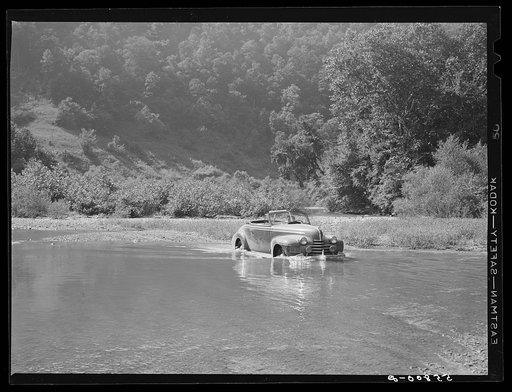 Car fording creek up Morris Fork of the Kentucky River. Kentucky