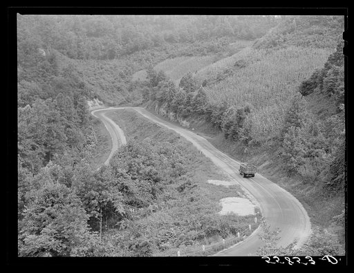 Truckload of coal going down a mountain road between Jackson and Campton, Kentucky