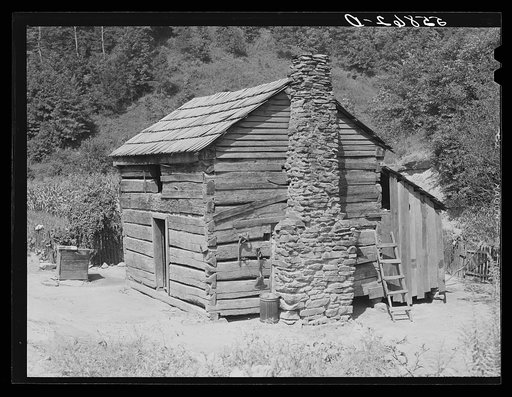 Old mountain cabin made of handhewn logs near Jackson, Breathitt County, Kentucky