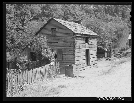 Old mountain cabin made of handhewn logs near Jackson, Breathitt County, Kentucky