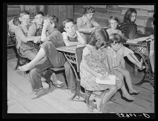 Crowded conditions and lack of equipment in schoolhouse. Breathitt County, Kentucky