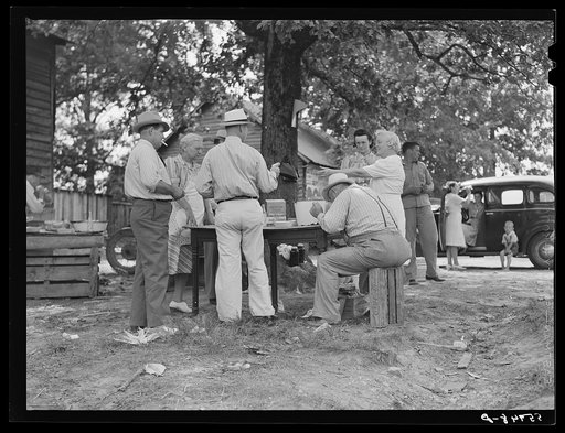 Parent Teachers Association of Prospect Hill, Caswell County serving and selling Brunswick stew dinner in Mebane, North Carolina on opening day of tobacco market, to raise money for a new gymnasium for the Prospect Hill consolidated school in Caswell County, North Carolina