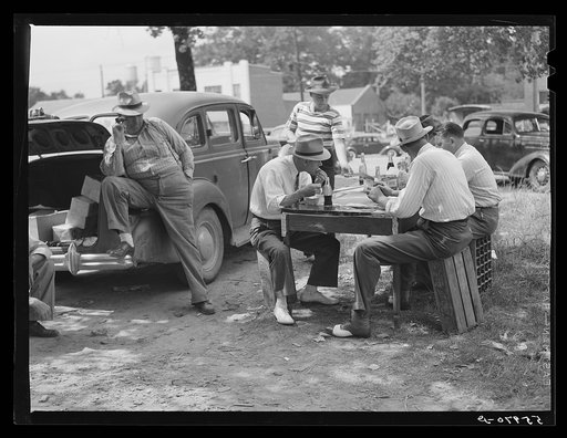 Parent Teachers Association of Prospect Hill, Caswell County serving and selling Brunswick stew dinner in Mebane, North Carolina on opening day of tobacco market, to raise money for a new gymnasium for the Prospect Hill consolidated school in Caswell County, North Carolina