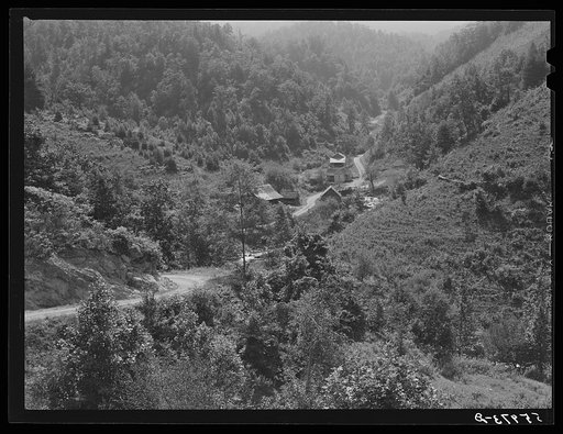 Farm along creek bed in mountain area of southeastern Kentucky, near the state line
