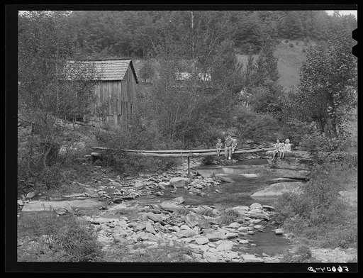 Untitled photo, possibly related to: Farmhouses along creek bed in recently flooded area northwest of Asheville, North Carolina