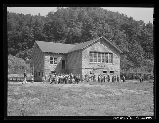 Untitled photo, possibly related to: Big Rock school, built since Mrs. Marie R. Turner has been county superintendent. She is trying to consolidate all the schools and build them of stone since so many of the mountain schools have been burned down several times. She has been encouraging an activity 
