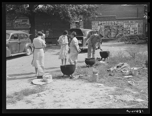 Parent Teacher Association of Prospect Hill, Caswell County, serving and selling Brunswick stew dinner in Mebane, North Carolina on opening day of tobacco market to raise money for a new gymnasium for the Prospect Hill consolidated school in Caswell County, North Carolina
