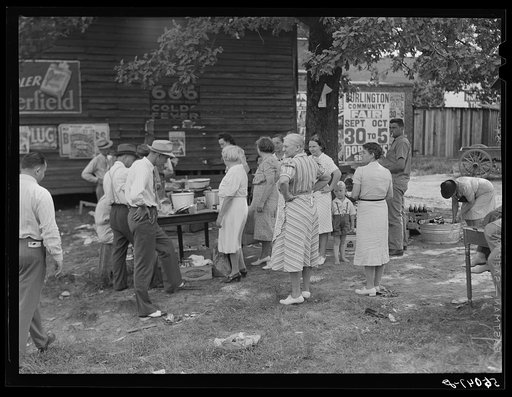 Parent Teacher Association of Prospect Hill, Caswell County, serving and selling Brunswick stew dinner in Mebane, North Carolina on opening day of tobacco market to raise money for a new gymnasium for the Prospect Hill consolidated school in Caswell County, North Carolina