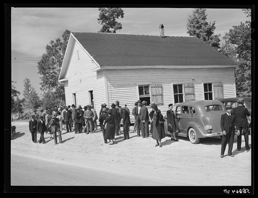 Untitled photo, possibly related to: A ministers and deacons meeting in colored church. Caswell County, North Carolina