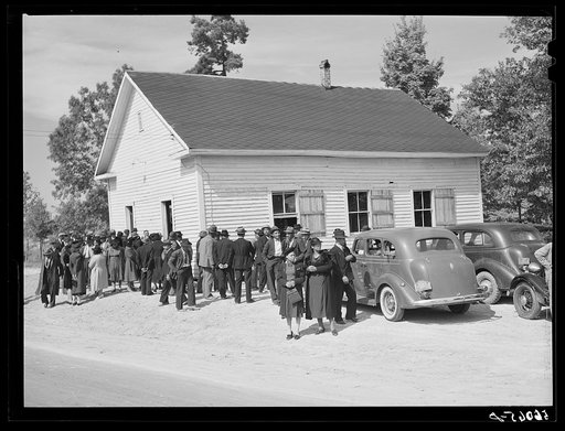 Untitled photo, possibly related to: A ministers and deacons meeting in colored church. Caswell County, North Carolina