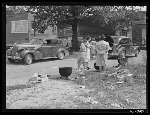 Untitled photo, possibly related to: Parent Teachers Association of Prospect Hill, Caswell County serving and selling Brunswick stew dinner in Mebane, North Carolina, on opening day of tobacco market to raise money for a new gymnasium for the Prospect Hill consolidated school in Caswell County