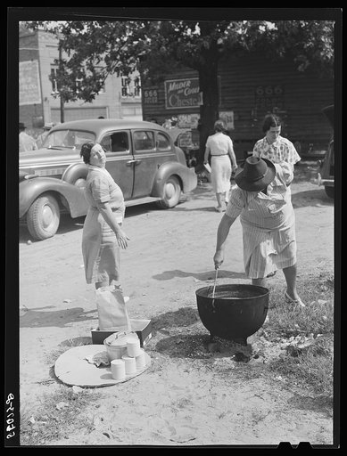Untitled photo, possibly related to: Parent Teachers Association of Prospect Hill, Caswell County serving and selling Brunswick stew dinner in Mebane, North Carolina, on opening day of tobacco market to raise money for a new gymnasium for the Prospect Hill consolidated school in Caswell County