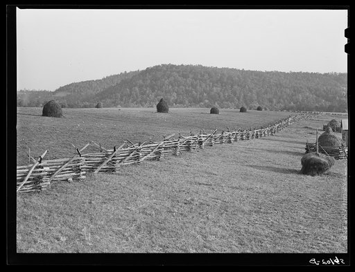 Haystacks and split rail fence near Marion, Virginia