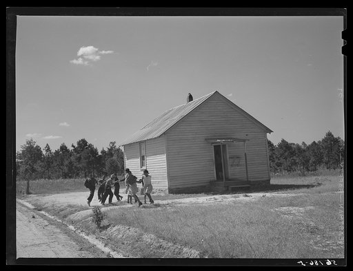 Untitled photo, possibly related to: Williamson School, one-room school in Blanch, Caswell County, North Carolina. There were twenty children enrolled, only eight present, busy tobacco season