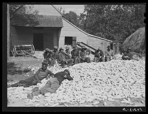 Untitled photo, possibly related to: Resting after dinner following a corn shucking on Hoopers' farm in Corbett Ridge section. Caswell County, North Carolina
