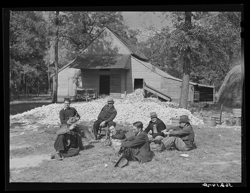 Untitled photo, possibly related to: Resting after dinner following a corn shucking on Hoopers' farm in Corbett Ridge section. Caswell County, North Carolina