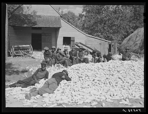 Untitled photo, possibly related to: Resting after dinner following a corn shucking on Hoopers' farm in Corbett Ridge section. Caswell County, North Carolina