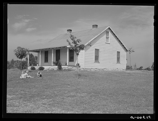 The W.H. Willis' home which they built themselves with a tenant purchase loan and the ground improvement and planting and landscaping they did on a work grant. Near Yanceyville, Caswell County, North Carolina