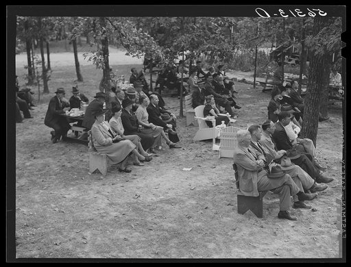 Members of the community and county land use planning committee listening to speakers after a meeting in the Yanceyville courthouse and a picnic lunch