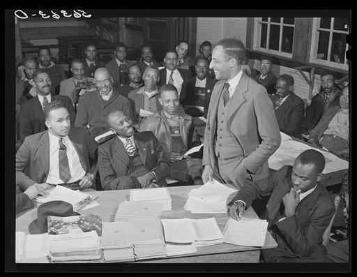 Untitled photo, possibly related to: Negro group meeting of the county land use planning committee in the schoolhouse in Yanceyville, Caswell County, North Carolina. J.E. Brown, leading farmer, elected chairman and also Negro member of Caswell County planning commission