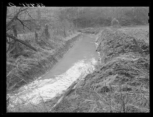 Untitled photo, possibly related to: Many drainage ditches have been made and creeks cleaned out and land cleared on the creek bottom land of the farms of FSA (Farm Security Administration) borrowers. Southern Appalachian Project near Barbourville, Knox County, Kentucky