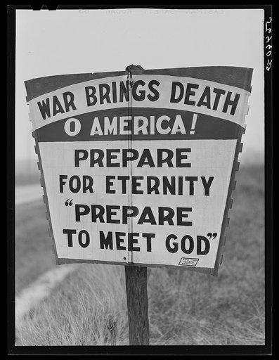 Untitled photo, possibly related to: Religious sign on highway between Columbus and Augusta, Georgia, indicating revival of interest in religion. This sign was painted red, white and blue