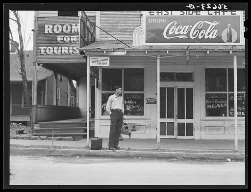 Untitled photo, possibly related to: East side cafe with rooms for rent, "Soldiers Welcome," on highway to Camp Livingston, near Alexandria, Louisiana