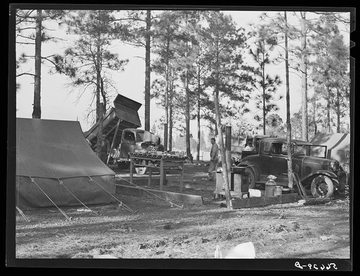 Gravel pit camp near Camp Beauregard, Alexandria, Louisiana. Construction workers living on government property